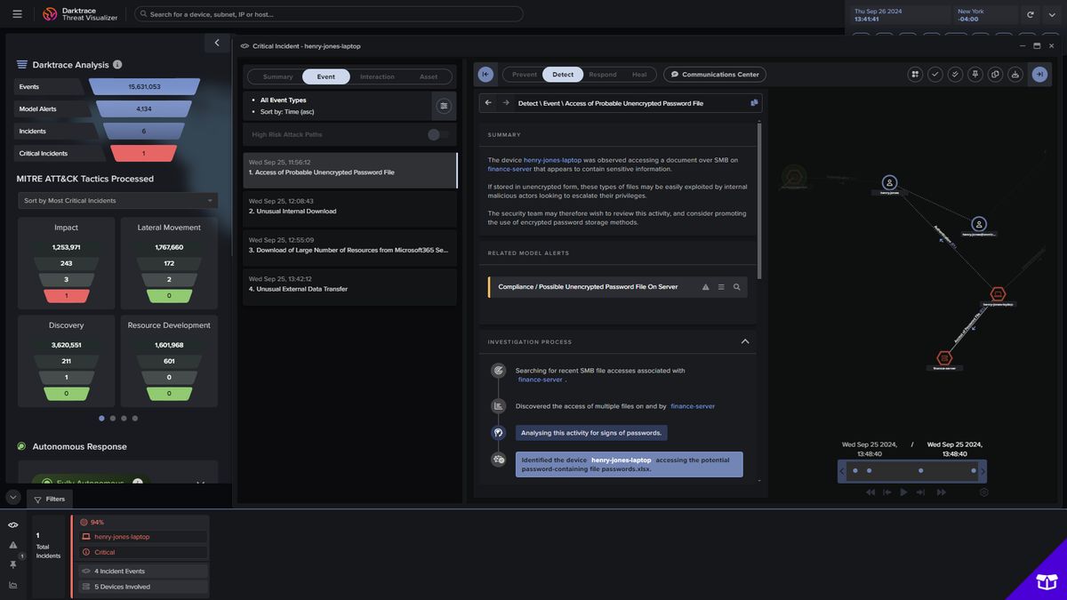 Darktrace AI network security dashboard interface